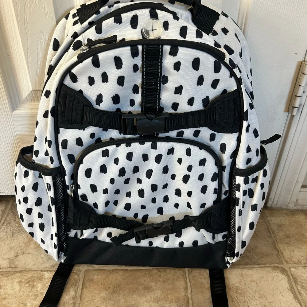 Pottery Barn Mackenzie Black & White Brushstroke Dot Backpack Large NWOT